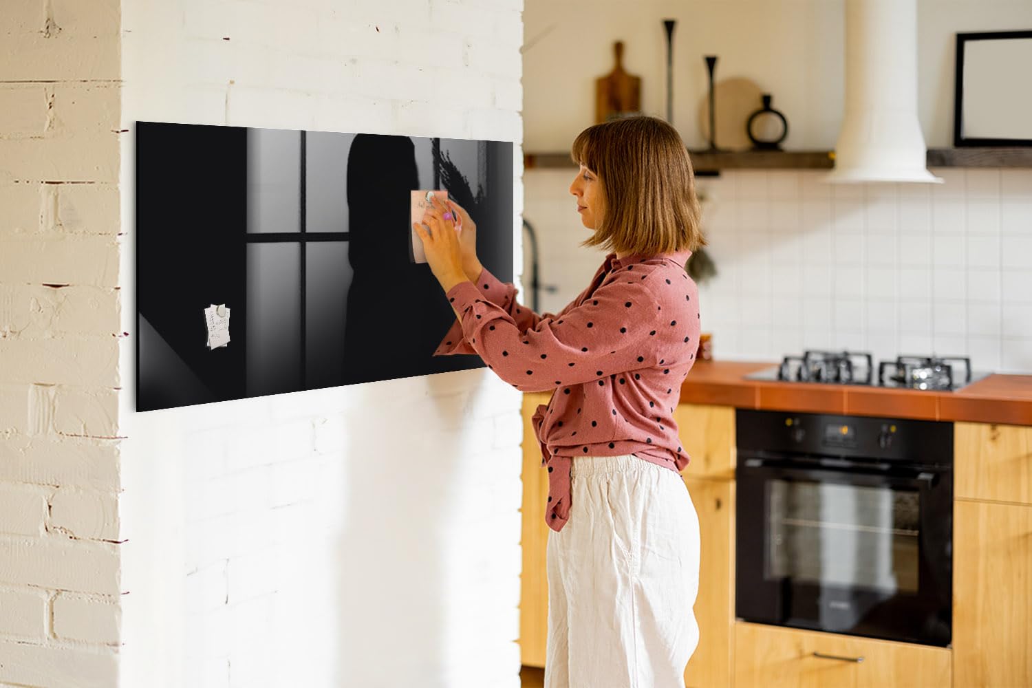 Dekorative Glas-Magnettafel | Komplettset mit Neodym-Magneten, Marker & Schwamm | Hochwertiges Sicherheitsglas | Perfekt für Notizen & Terminübersicht- 120x60 - Schwarze Farbe