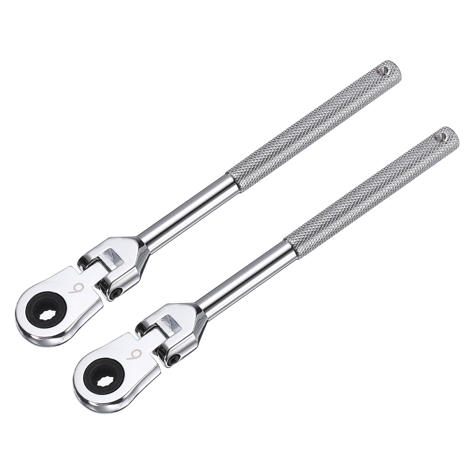 sourcing map 2pcs Flex Head Ratcheting Wrench 6mm Metric Carbon Steel Chrome Plating Quick-Release 12-Point 72-Tooth Ratchet Wrench with Anti-Slip Handle for Auto Repair Machine Maintenance