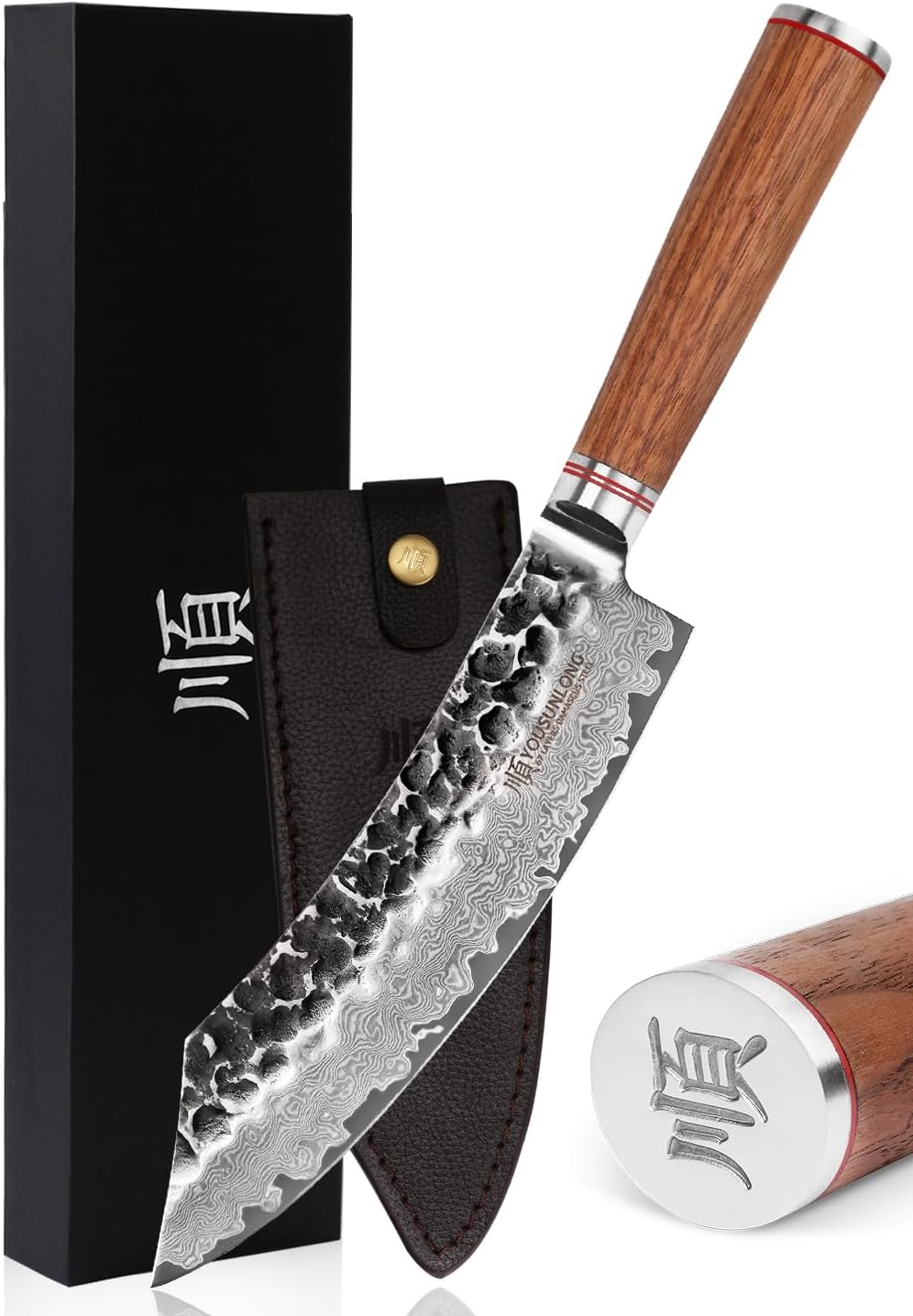 YOUSUNLONG Butcher Knife 205mm Japanese Hammered Damascus Steel Natural Walnut Wooden Handle