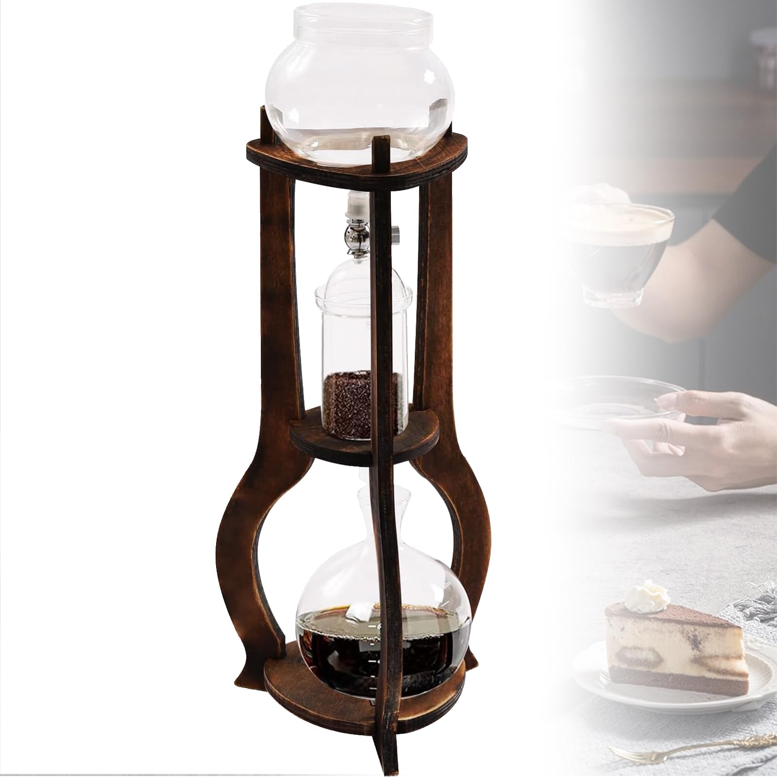 VILA SMO Iced Coffee Cold Brew Drip Tower Coffee Maker Wooden, 800ml Ice Filter Drip Coffee Maker, 6-8 Cup, For Making Delicious Cold Extracted Coffee At Home, In Coffee Shops, Cafes, And Offices.