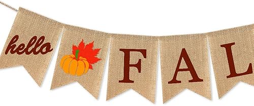 Miniatura 2 de Cartel de arpillera con texto en inglés «Hello Fall» para decoración de mantel