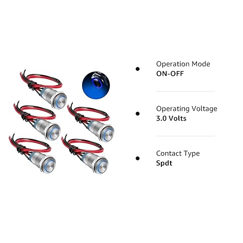 Miniatura 8 de 5 interruptores de botón de encendido y apagado impermeables de 0.472 in y 12 V con arnés de cableado y luz indicadora LED, interruptor de metal