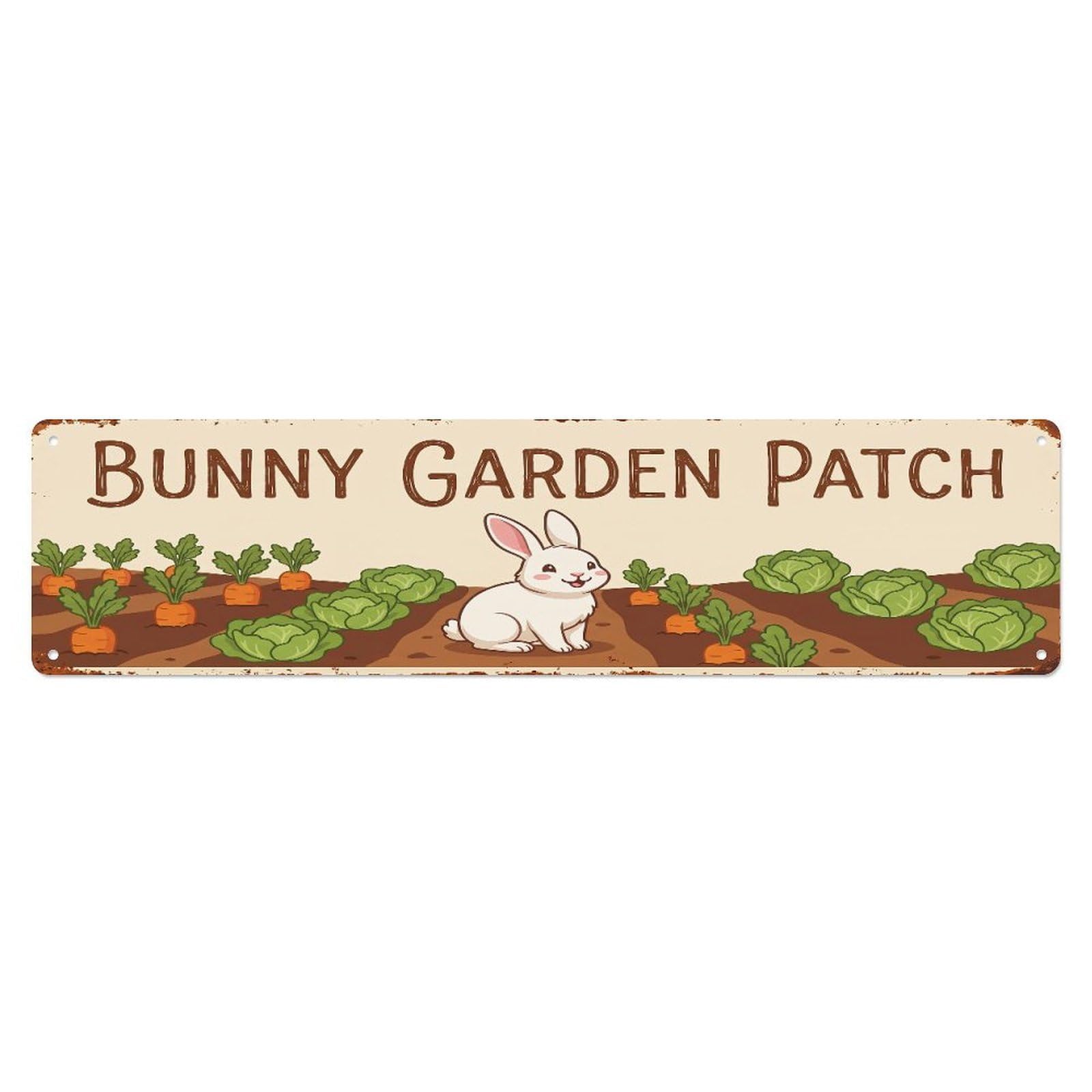 Metal Tin Sign Vintage Rabbit Farm Scene Bunny Garden Patch