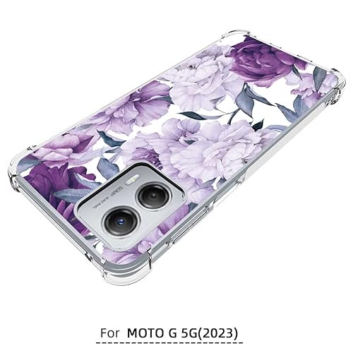 Follmeair For Moto G 5G 2023 Case(Not For Moto G 5G 2022) Slim Flexible Tpu For Girls Women Airbag Bumper Shock Absorption Rubber Soft Silicone Case Cover For Motorola Moto G 5G 2023 (Purple Flower) #TOP3