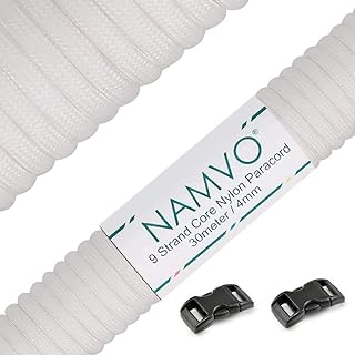 Namvo Mil Spec - Cuerda de paracaídas de nailon tipo III, 9 hebras interiores, fuerte resistencia a la rotura, 4 mm de diámetro, 100 pies, 550 Paracord color blanco