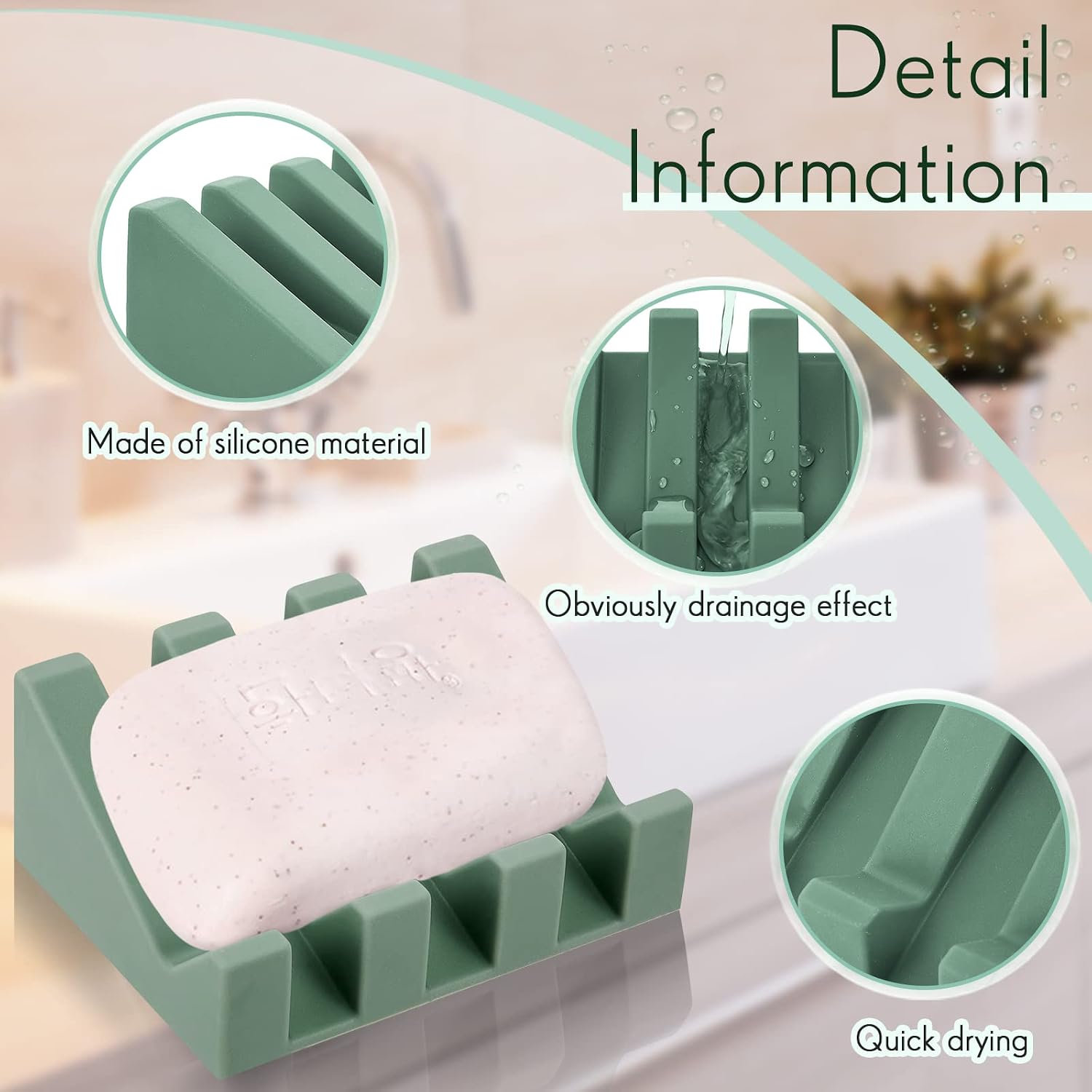 Cunhill 2 Pieces Soap Dish, Silicone, Light Green image 3