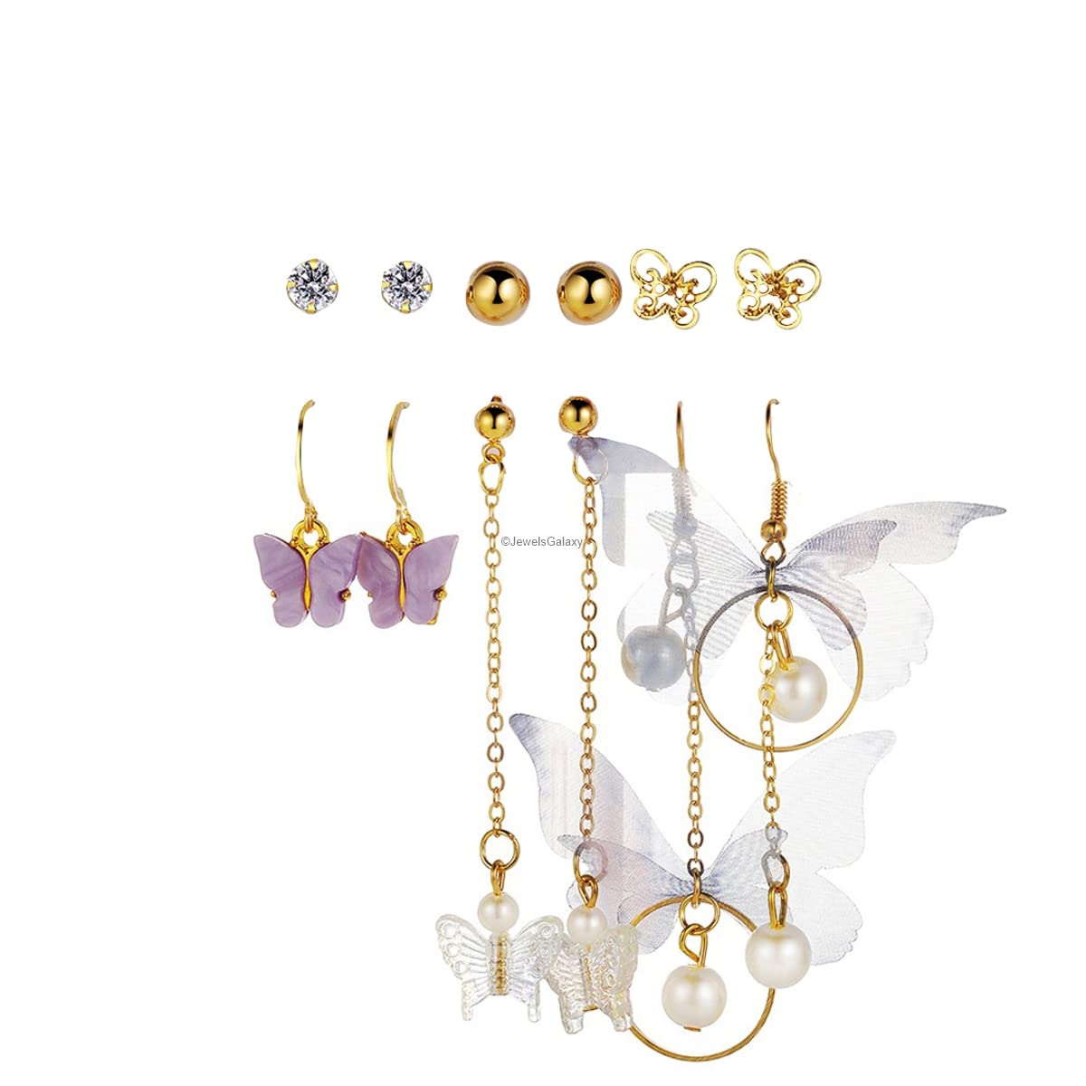 Jewels Galaxy Jewellery For Women Gold Toned Butterfly inspired Multicolor Contemporary Earrings Set of 6 (JG-PC-ERG-8700) (B0BKW4W5F5) Amazon Price History, Amazon Price Tracker