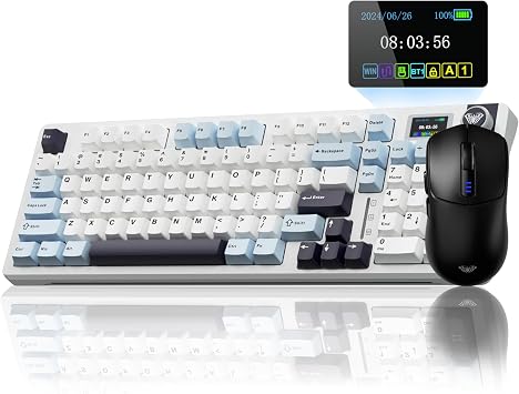 AULA Gaming Keyboard and Mouse, S98 Pro Wireless Mechanical Keyboards with Screen & Knob,Tri-Mode Hot Swappable Creamy Keyboard+SC580 Wireless Gaming Mouse Black