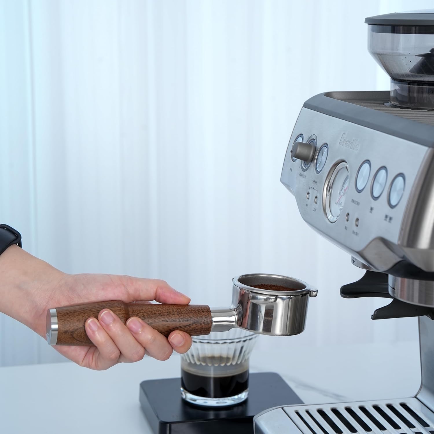 KNODOS Walnut Naked Portafilter 54mm for Sage Barista Express Pro, Touch, Bambino Plus, Fits 54mm Sage/Breville - Image 4