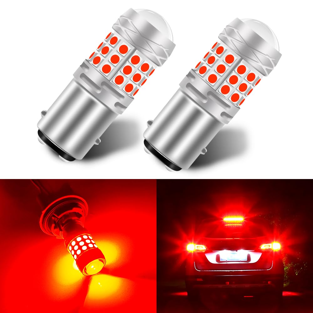 Teguangmei 1157 LED Bulb Super Bright Red 2057 2357 7528 BAY15D Tail Lights with Projector 3030 42SMD Chips Brake Lights Backup Reverse Lights Stop Parking Lights, Pack of 2