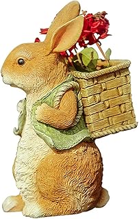 PHNAM Garden Sculpture Rabbit Resin Flower Pot Statue Cute Outdoor Decoration Bird Feeder Ornaments The Best Garden Sculpture Gift for Family and Friends