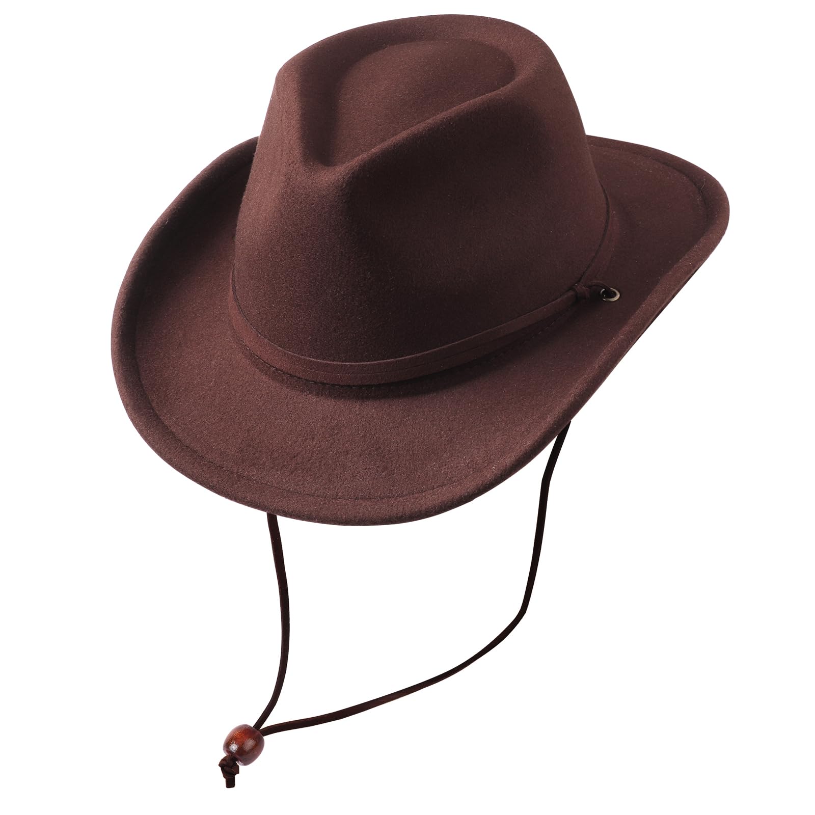 DRESHOW Cowboy Cowgirl Hat for Boys Girls Classic Western Felt Fedora Belt Buckle Retro Panama Hats with Wind Lanyard Unisex Rolled up Caps for Kids 4-12 Years