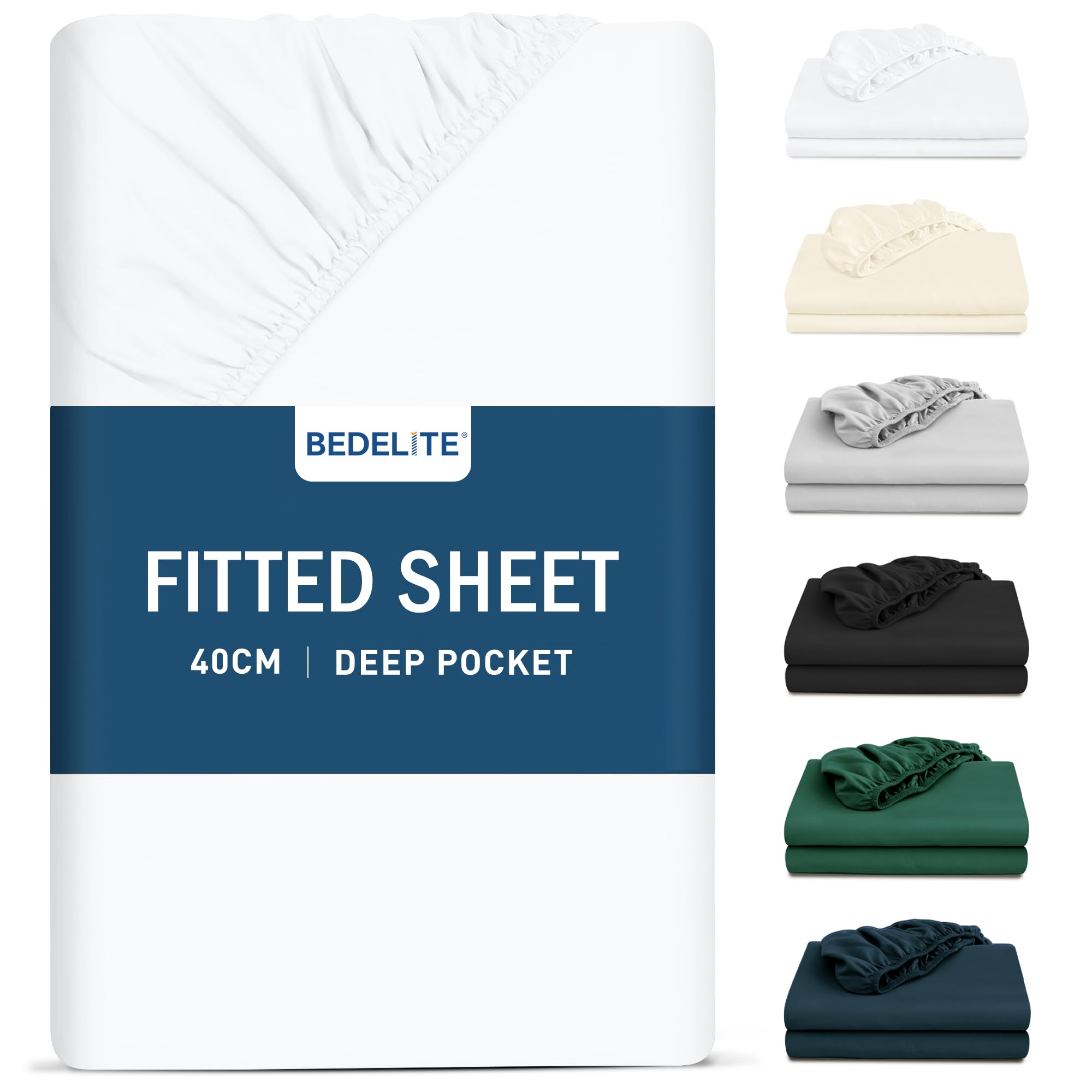 BEDELITE Super King Size Fitted Sheet Deep - White Soft Brushed Microfibre Bottom Sheet for Superking Bed, Deep Pocket 16 inch (40 cm), 180x200cm