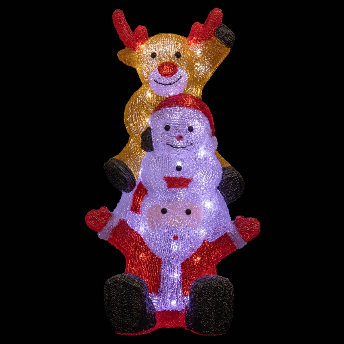 FEERIC Christmas - Décoration Lumineuse de Noël 60 LED pour Extérieur Père Noël avec Renne et Bonhomme de Neige H 59 cm