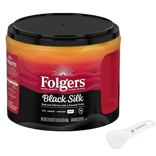 Folgers - Café molido tostado medio y oscuro (paquete de 1) incluye cuchara de café (seda negra)