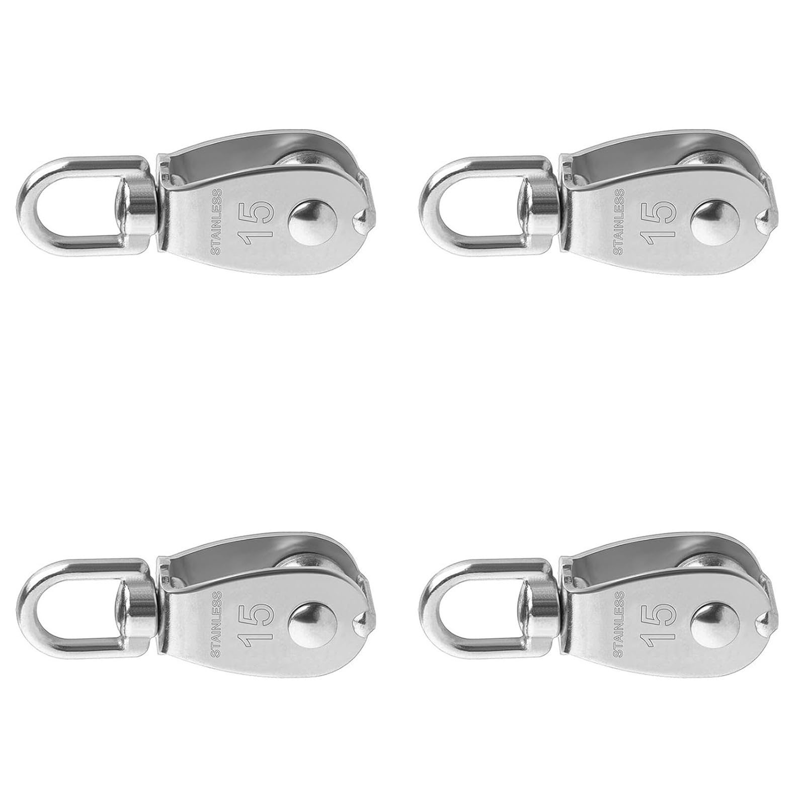 Carotoe M15 Single Pulley Block 304 Stainless Steel Rope Guide Pulley With Top Loop Design For Utility Rigging, Workshop Setup, And Home Repair 4 Pack