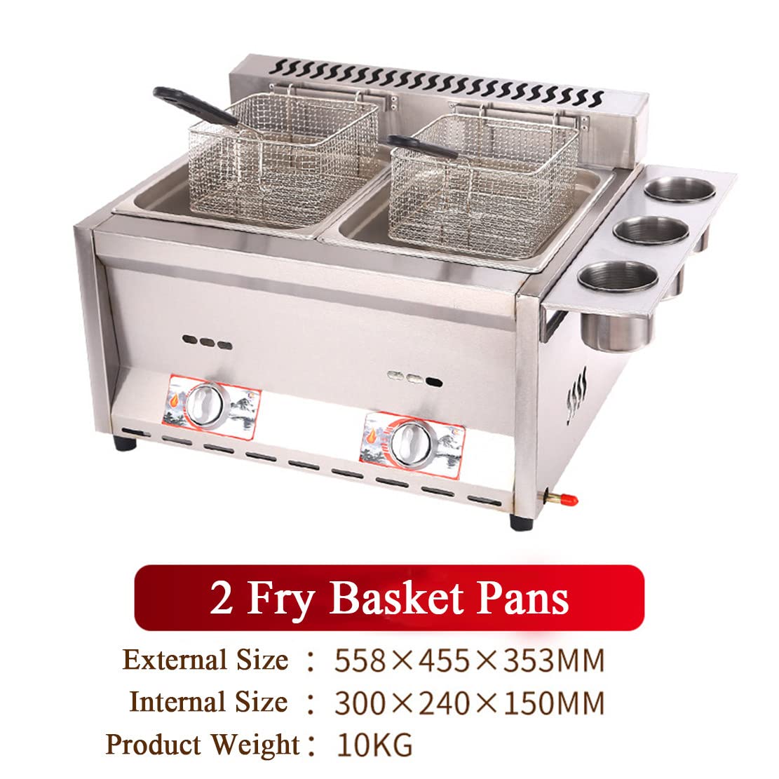 Friteuse Professionnelle À Gaz en Acier Inoxydable avec Panier Amovible, Idéale pour La Restauration Rapide Et Les Snack-Bars.,Doublepot