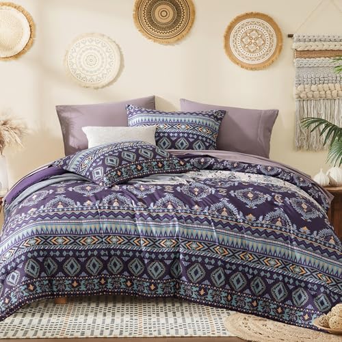 Geniospin Full Comforter Set - 7 Pieces Bed in a Bag, Comfortable Western Bedding Sets for All Seasons, Lightweight Soft Boho Comforter Bed Set with Sheets, Pillowcases & Shams