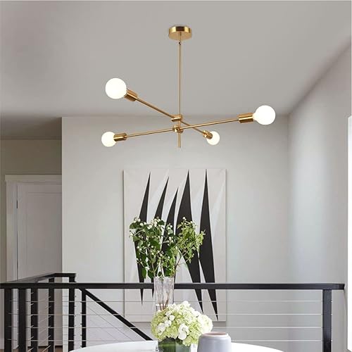 Miniatura 4 de Modo Lighting Sputnik Candelabro de 4 luces con colgante dorado de mediados de siglo, lámpara de techo moderna para cocina, comedor, sala de estar