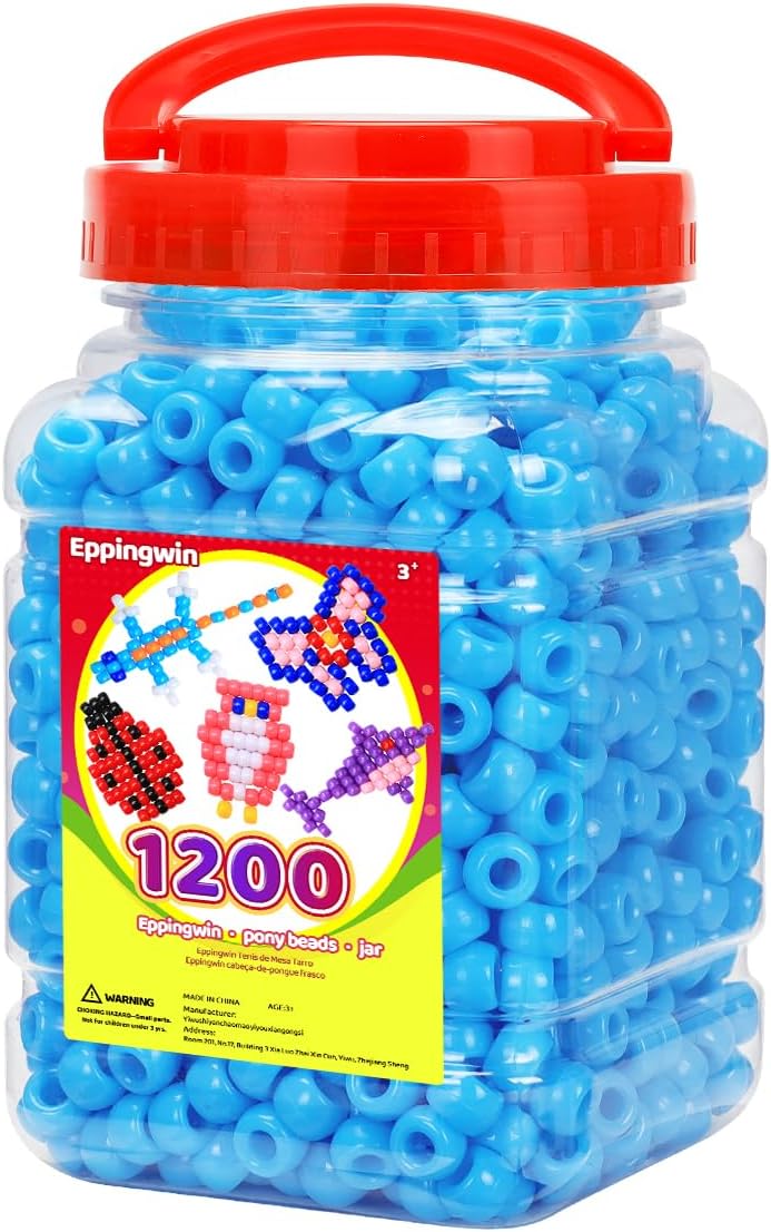 Eppingwin 1200pcs Pony Beads for Bracelets, Classic Colors Kandi Beads for Hair Braids, Easy Storage Pony Bead for Jewelry Making