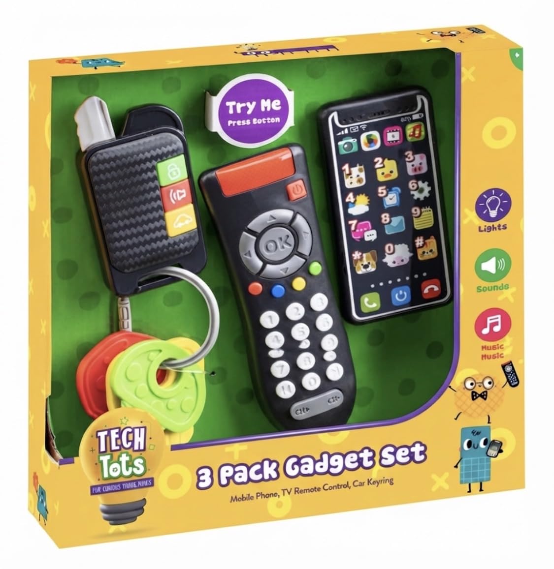 New|| 3 Pack Gadget Set, Includes: Car Key, Remote, Smartphone, Each Gadget is Interactive with Lights, Sounds and Music, so Your Child can Copy What You do, Play and Explore||
