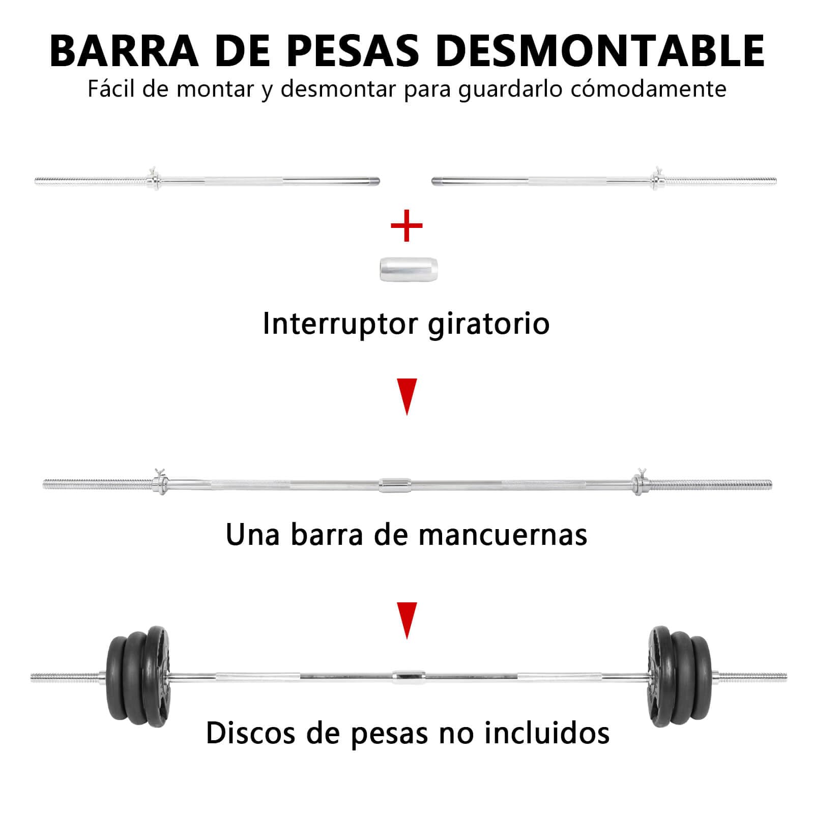 ALLINLIFE Barra de Pesas 180/220cm, Barra Recta Desmontable 25/28mm de Diámetro cromado, 2 Tuerca, Acero Resistente, Agarre Antideslizante, Barra de Levantamiento de Pesas, Barra Olímpica en Gym Casa