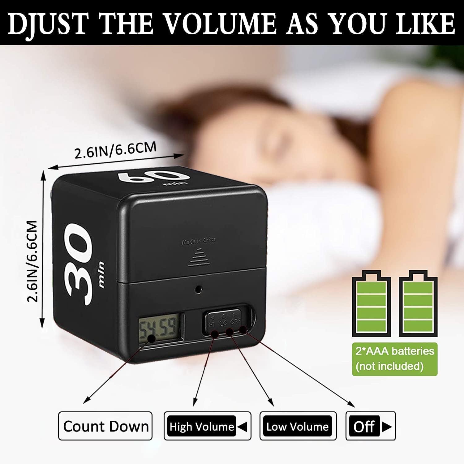 Black Cube Timer, Kitchen Gravity Sensor Flip Digital Timer for Time Management and Countdown Settings,15-20-30-60 Minutes Work Timer for Kids Focus Study