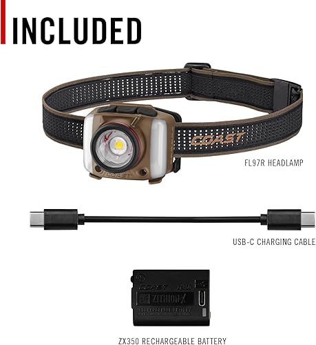 Miniatura 11 de Coast FL97R - Linterna frontal LED recargable de 1200 lúmenes con control por voz con Pure Beam Spot & Flood, iluminación ARC, modos de color rojo y