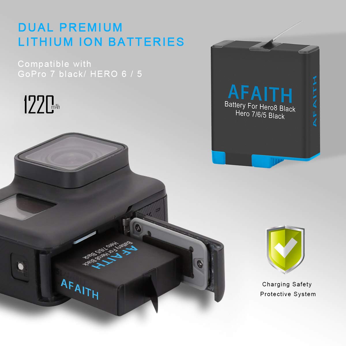 Triplice Carica per GoPro AFAITH 2 Pack Batterie Ricaricabili - Dettaglio