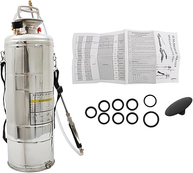 3 Gallon Stainless Steel Sprayer, 20 Wand & 3FT Reinforced Hose, Heavy Duty Hand Pump Sprayer with Pressure Gauge, Safety Valve and Adjustable Nozzle, for Lawn, Garden Watering Silver-12L
