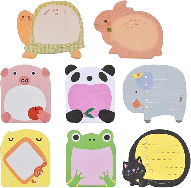 NATUCE Sticky Notes, 8 Pads Cute Animals Sticky Notes, Novelty Super Sticky Notes for School, Office Memo, Party Bags Filler, Pupils Children Gifts