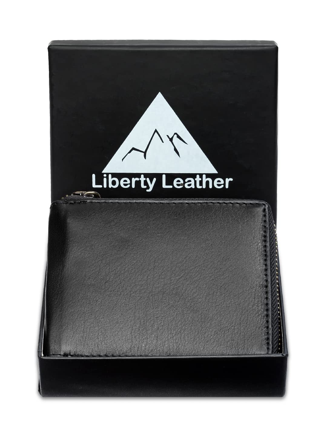 Liberty Leather - Black Bi-Fold Round Zipper Wallet with RFID Blocking Technology | Slim and Sleek Cow Hide Leather Multi Slot Wallet for Men and Boys