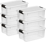 Sterilite 70 Qt Ultra Latch Box, Stackable Storage Bin with Lid, Plastic Container with Heavy Duty Latches to Organize, Clear and White Lid, 4-Pack