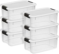 Sterilite 6 Pack 18 Qt Ultra Latch Clear Storage Bins with Secure Lids - Stackable Heavy-Duty Plastic Totes for Closet, Garage, Office