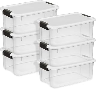 Sterilite 6-Pack 18 Qt Ultra Latch Clear Storage Bins with Secure Lids - Stackable Heavy-Duty Plastic Totes for Closet Garage Organization