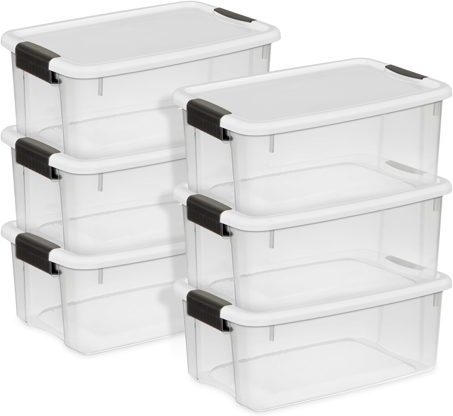6-Pack Ultra Latching Box, Storage Bins with Lids, Clear Plastic, 18 Quart - Heavy-Duty Organizing Containers for Closet, Bathroom, and Office