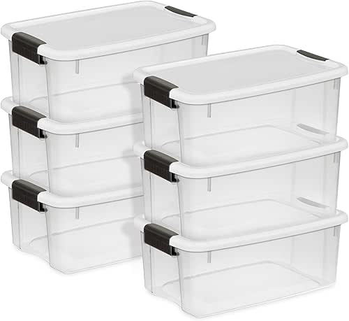 Sterilite 6-Pack Ultra Latching Box, Storage Bins with Lids, Clear