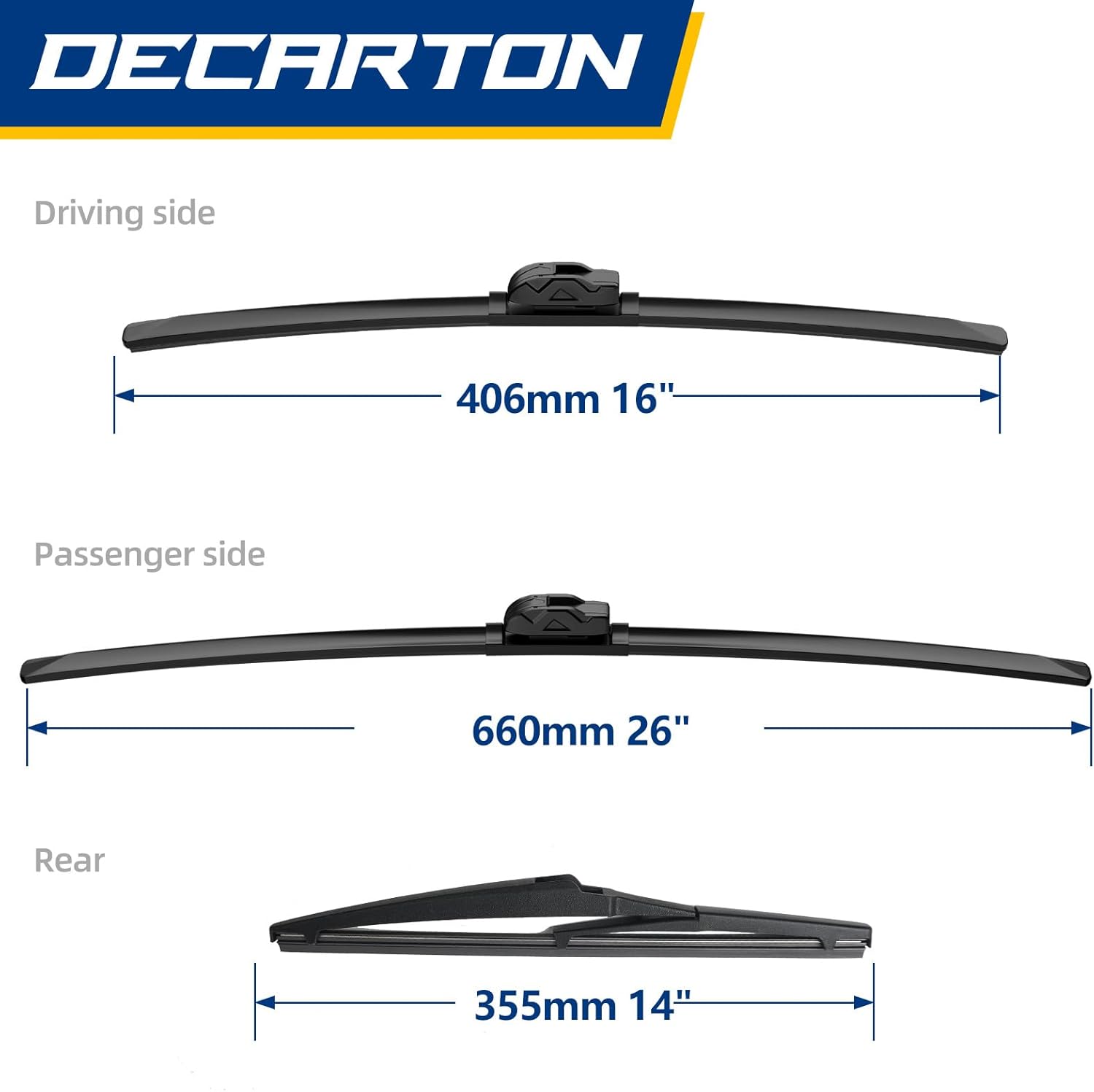 3 Piece Genuine Replacement Wiper Blades for Hyundai Tucson 2016 2017 2018 2019 2020 2021, 26"+16" Windshield Wiper Blades and 14" Rear Wiper Blade Replacements