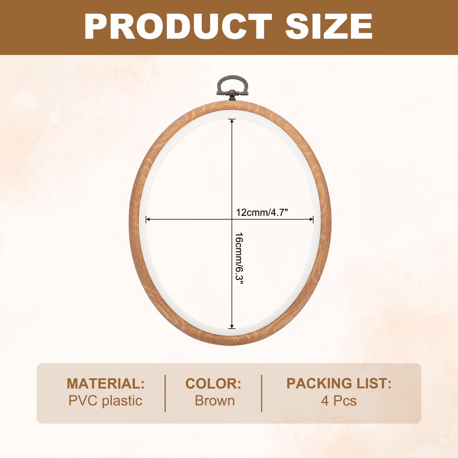 PATIKIL 4 Pezzi 6.3"x4.7" Cerchi per Ricamo Imitazione Legno Ovale Anello per Ricamo Artigianato Decorazione Cucito Manuale