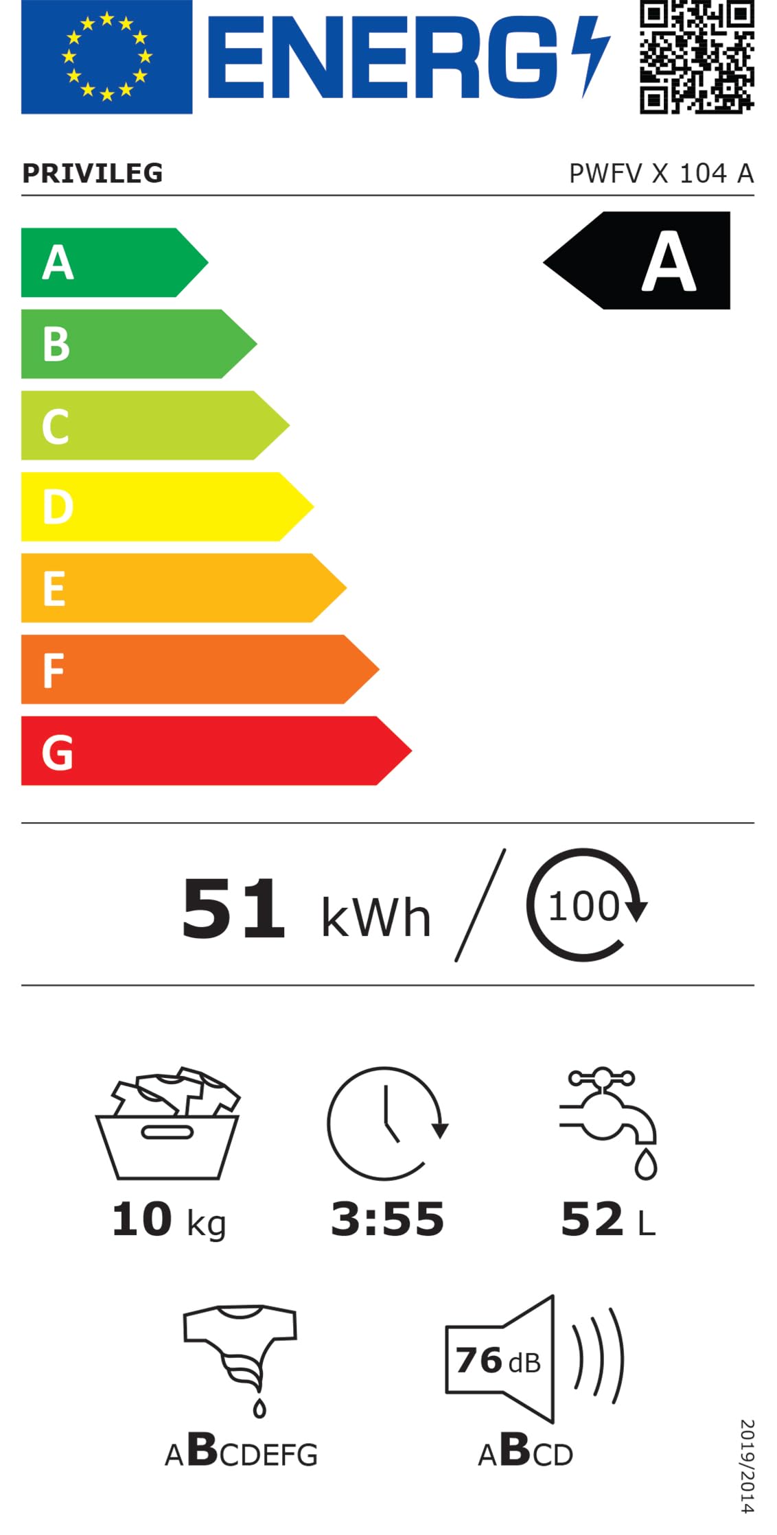 Privileg PWFV X 104 A Waschmaschine Frontlader/1400 U/min/10 kg/EEK A/Push & Go Steam/Kurz 30'/ Schnell 20°,40°,60°/Kurz 45'/Inverter-Motor/Mehrfachwasserschutz/Water Balance Plus