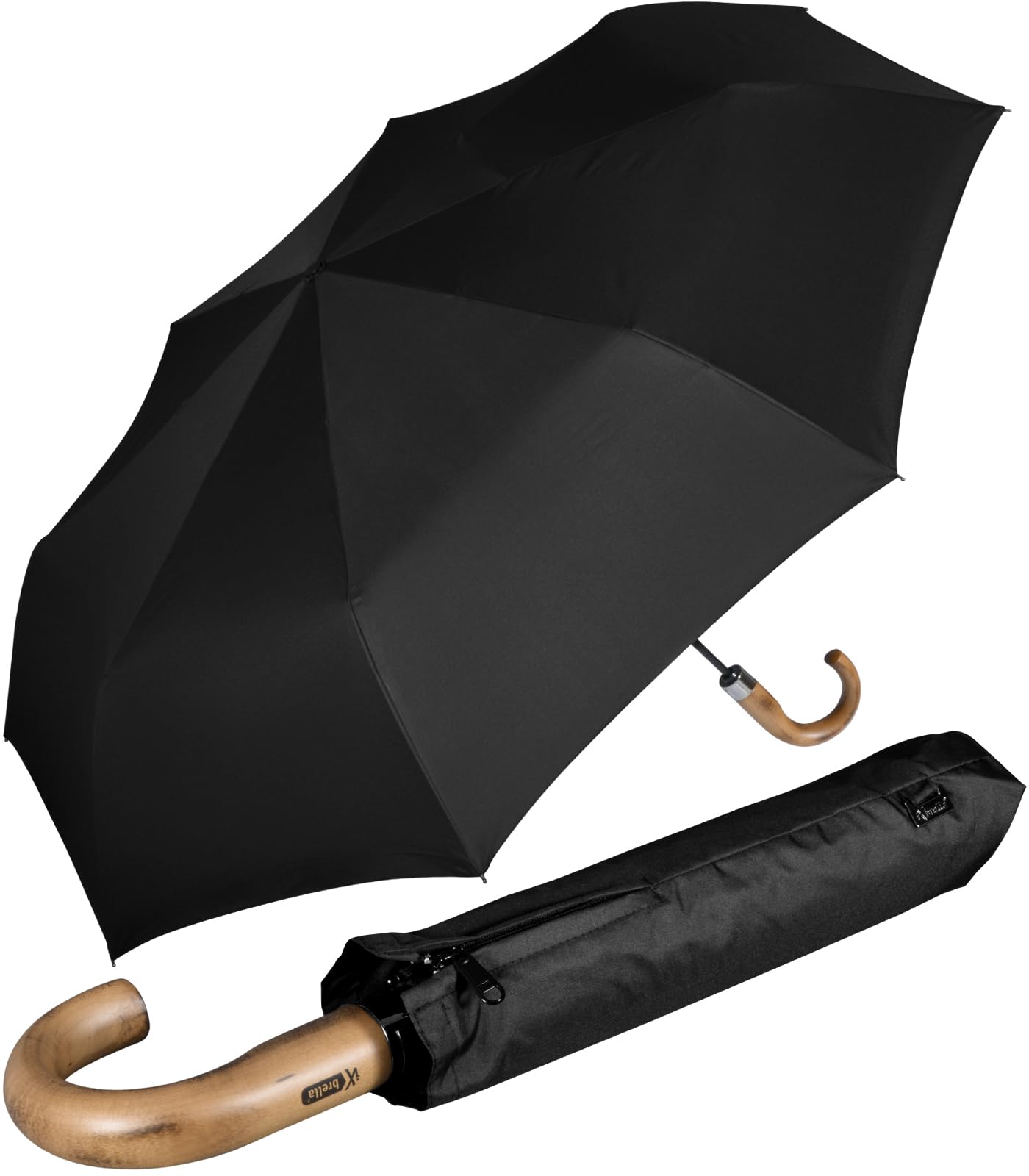 iX-brella - Sombrilla XXL para hombre de 121 cm con mango de madera auténtica y cierre automático