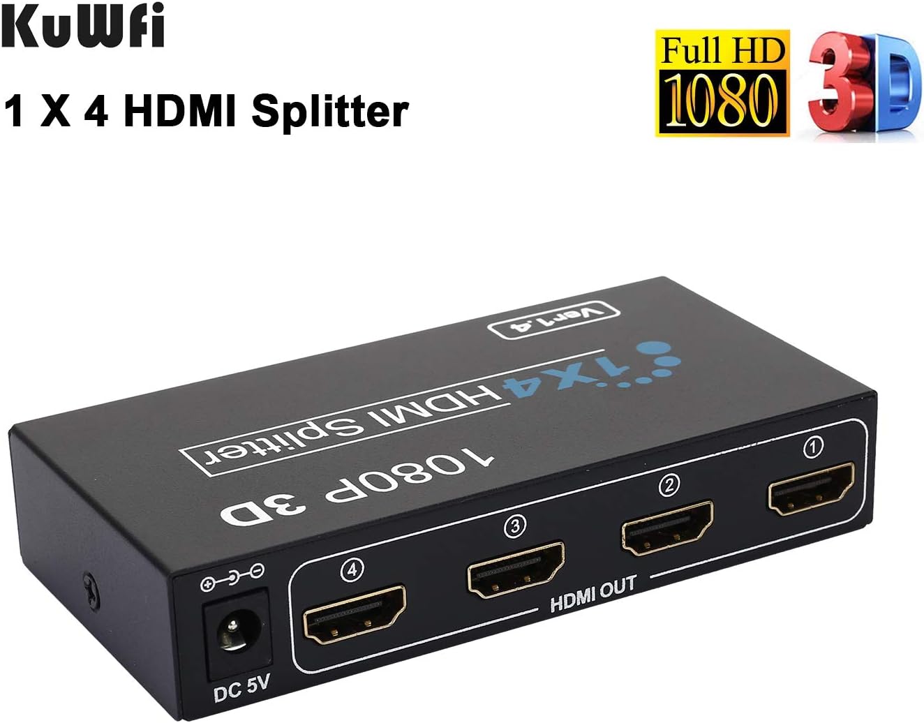 1x4 HDMI Splitter, VSVABEFV HDMI Splitter 1 in 4 Out Audio Video Distributor Box Support 3D & 4K, Compatible with PC, PS3 games, Blu-ray DVD, tablet, projector Etc: Electronics