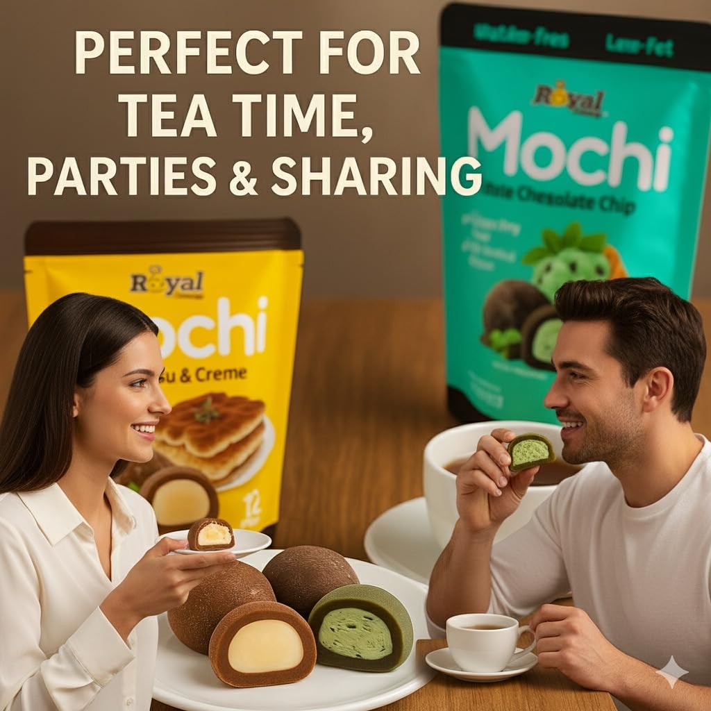 Mochi – Tiramisu & Creme & Mint Chocolate Chip – Soft Japanese Style Rice Cake Snack with Creamy Filling – Gluten-Free, Low-Fat Asian Dessert Treat (12 Pieces per Bag) total 2 Pack