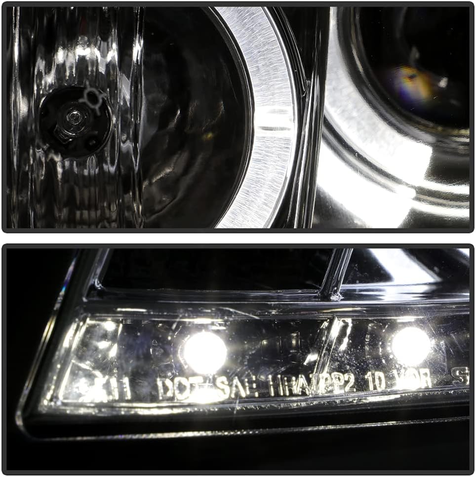 AKKON - For Honda Accord Chrome Clear Dual Ring DRL LED Strip Projector Headlights Front Lamps Replacement