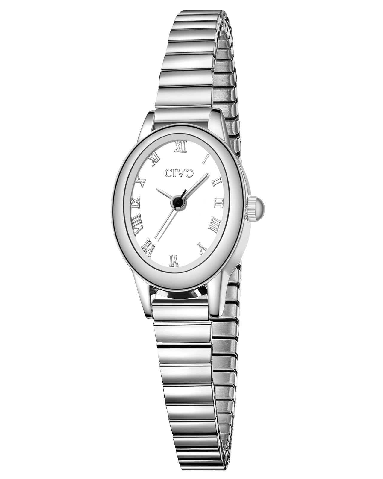 CIVO Vintage Armbanduhr Damen Kleine: Oval Gehäuse Römisches Zifferblatt Analoge mit Elastisches Armband - Zarte Gold Silber Damenuhr Geschenke zum Jahrestag Valentinstag 2 Größen (M/L)