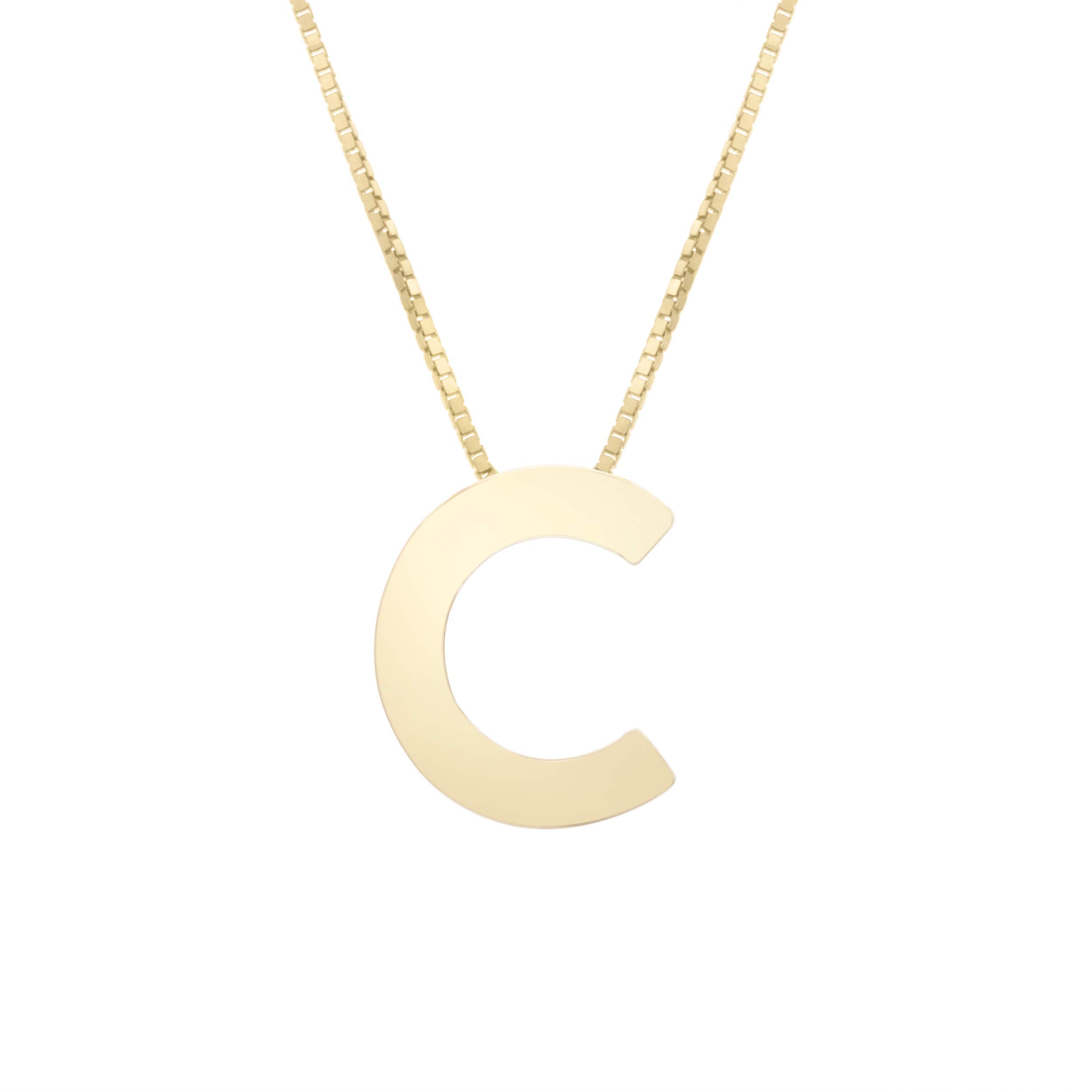 14k Yellow Gold 10x7mm Polished Initial-C Necklace with Lobster Clasp 18"