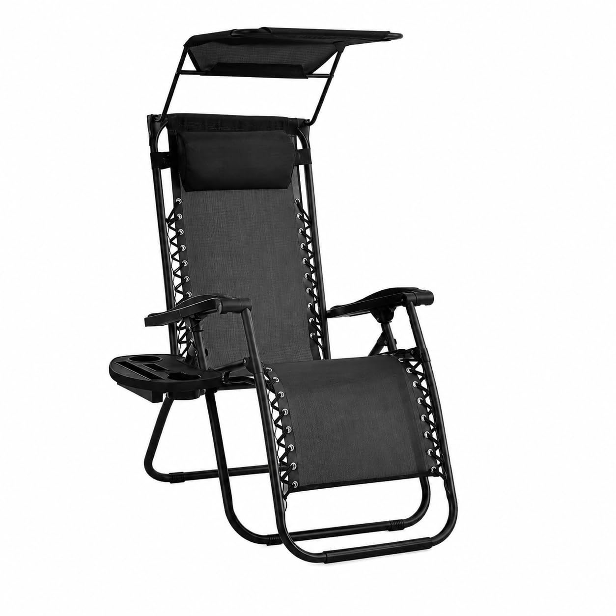 HomlyPro Zero Gravity Reclining Chairs, Pack of 1 - Adjustable Headrest & Breathable Folding Sun Lounger with Convenient Cup Holder Tray and Sun Shade, Ideal Garden Chair for Patio and Camping