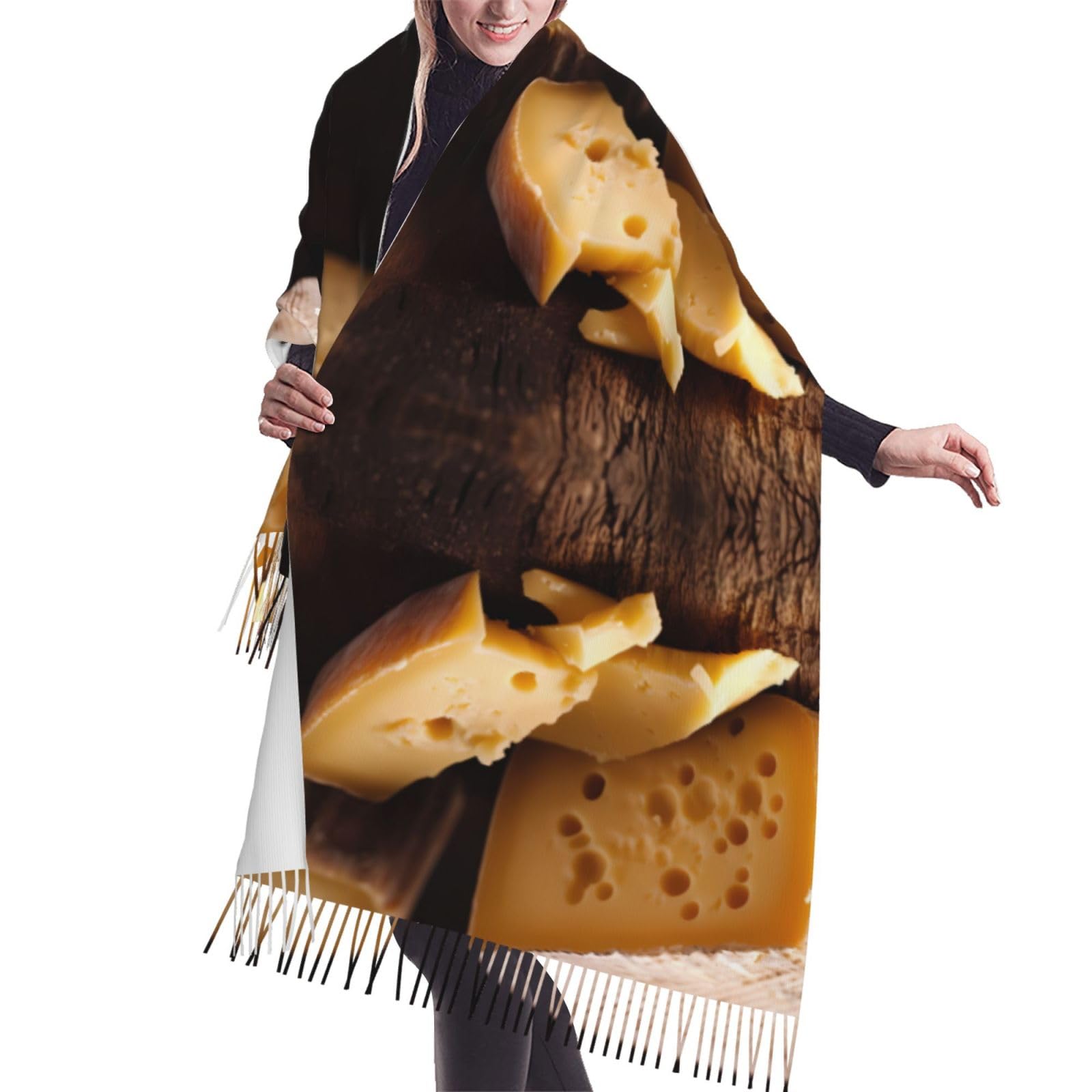 QAZWZML Faux cashmere warm tassel scarf cheese printed tassel scarf can be used as a shawl