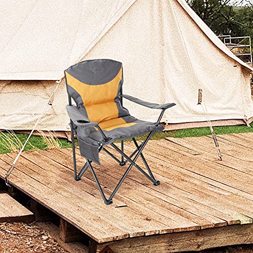 Arrowhead Outdoor Portable Folding Camping Quad Chair W/Added Ultra-Comfortable Padding, Cup-Holder, Heavy-Duty Carrying Bag, Padded Armrests, Supports Up To 330Lbs, Usa-Based Support (Tan & Gray) #TOP6