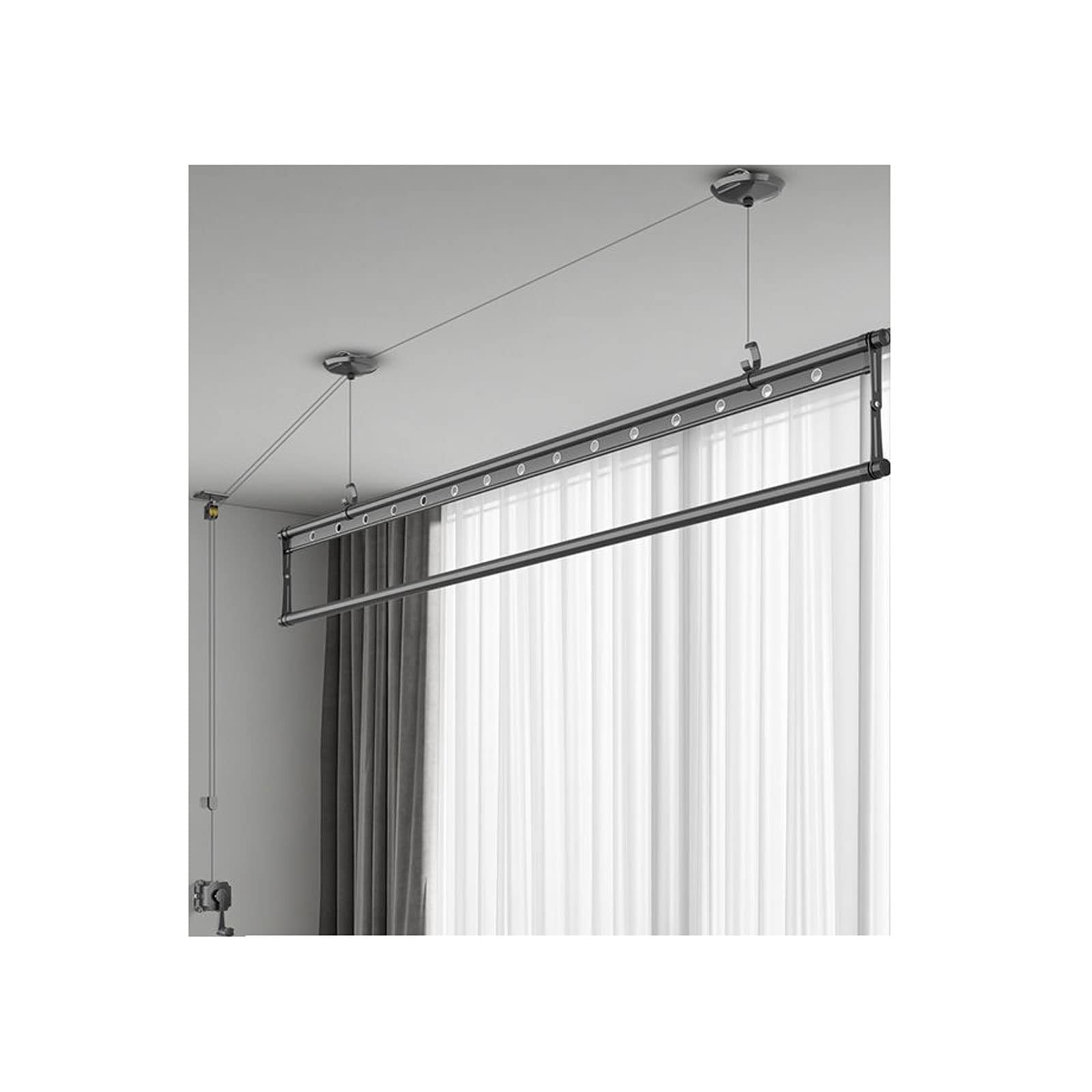 Generisch Wäscheständer zum Anheben, Balkon-Wäscheständer, manuell anhebbare Wäschestange, platzsparend, Wäscheleine für den Haushalt, 150 cm (schwarz, weiß), manuell